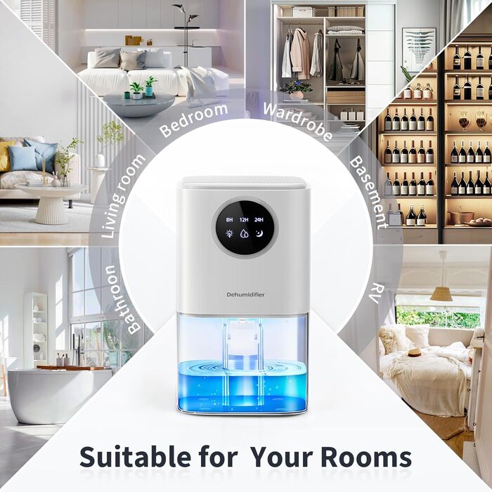 Електричний осушувач повітря для дому PKBOSS 1700ml - тихий, компактний, з нічним світлом та таймером для спальні, ванної кімнати, кухні. Захист від цвілі, білий