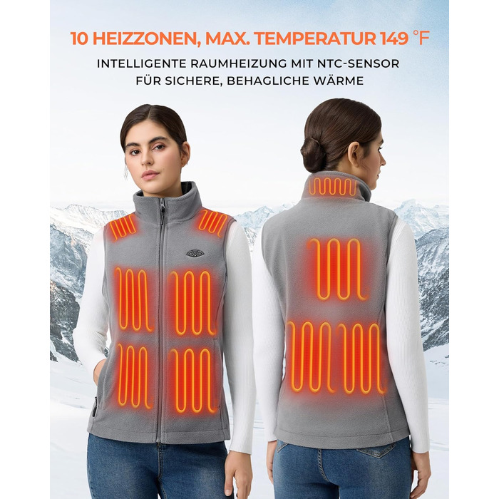 Обогреваемый жилет Topdot Daen Fleece с Powerbank 7.4V 16000mAh, 10 зон обігріву, 3 температурні режими, для катання на велосипеді, кемпінгу та outdoor-роботи (Сірий, L)