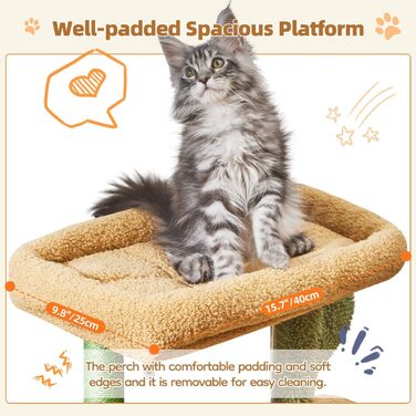 Кігтеточка Taoqimiao Klein, 98 см: котячий будиночок, корзина, 4 стовпчики, м'ячі, зелений (MS029SW)