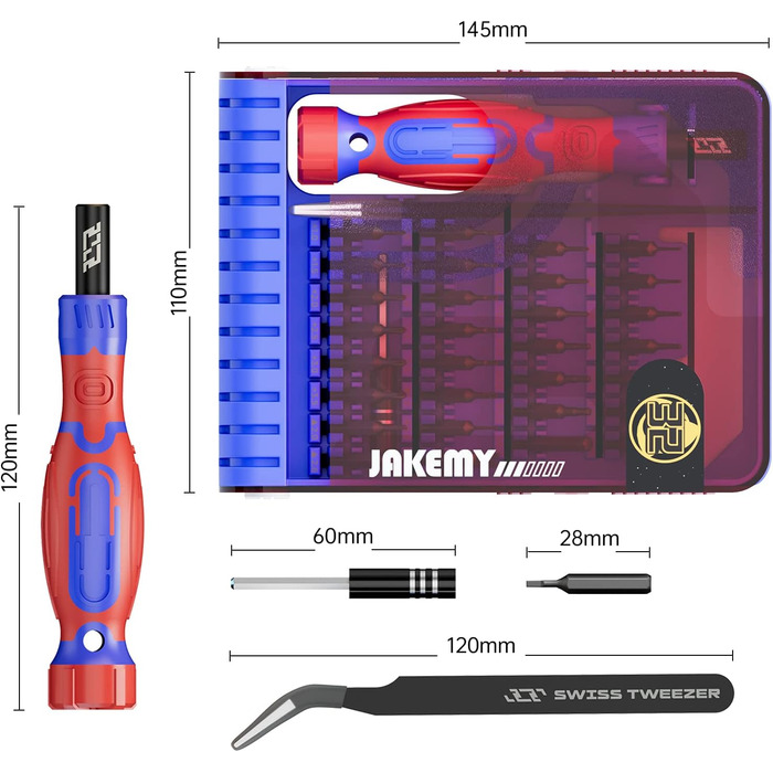 JAKEMY Мініатюрний електричний набір викруток E21-B з регулюванням крутного моменту, акумуляторний, для дрібної механіки, з LED-підсвічуванням, USB-C зарядка для ПК, ноутбука, окулярів, годинників, камери