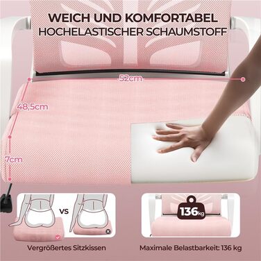 Крісло офісне Yaheetech ергономічне з регулюванням висоти, поворотне, з м'яким сидінням, для офісу/кабінету, світло-рожеве (2 шт)