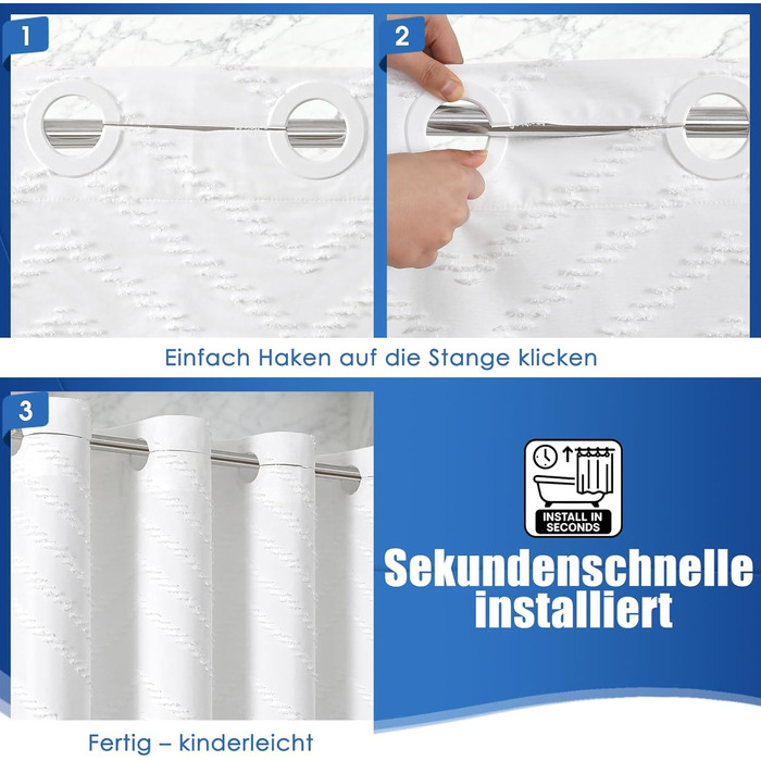 Водонепроникна штора для душу з тканини 180x190 см, 260 GSM, антигрибкова, сіра (біло-бохо) - Преміум якість