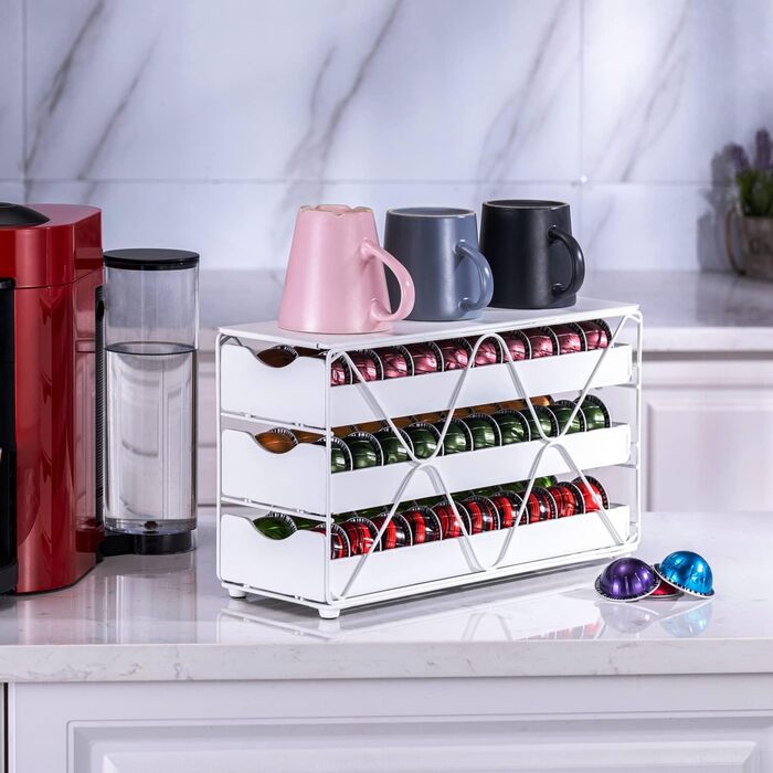Підставка для капсул Nespresso, біла, 3 яруси, на 60 капсул - для Vertuo та Original