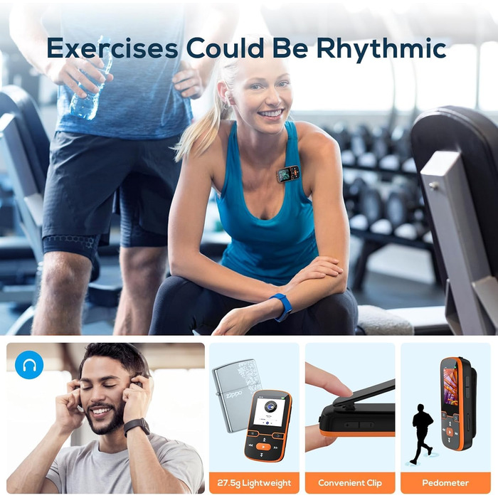 MP3 плеєр Bluetooth 5.3 Orange: Спорт, 16GB, Радіо, E-Book, Крокомір, Запис голосу, MicroSD до 128GB