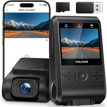 Dashcam WOLFANG Mini 2.5K 1440P WiFi з SD 32GB: Нічне Бачення, Широкий Кут 170°, WDR, Паркувальний Режим, G-Sensor, Циклічна Запис