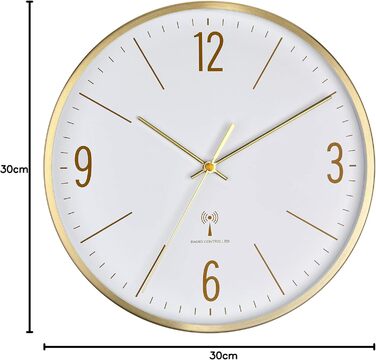 TFA Dostmann Analog Wall Clock, 60.3534.55, 30cm, Gold-Colored Metal Frame, Quiet Movement, Modern Design, with Glass Cover, Gold