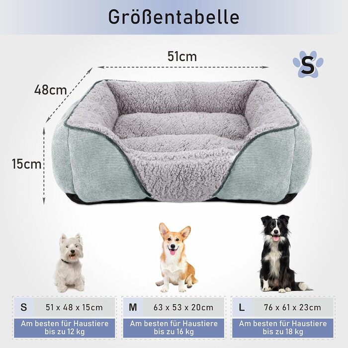 JOEJOY Dog Bed - Medium & Large Dogs, Dog Basket Washable - Fluffy Dog Bed, Non-Slip Dog Beds & Dog Baskets, Plush Dog Basket for Dogs & Cats (L76×61×23 cm) (S(51×48×15 cm), Light Grey)