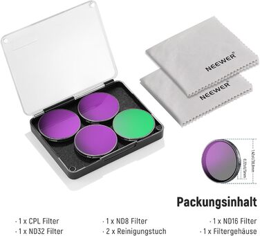 Набір фільтрів ND NEEWER для DJI Osmo Action 3/4/5 Pro (6 шт.) – ND8, ND16, ND32, ND64, ND1000, CPL, HD скло
