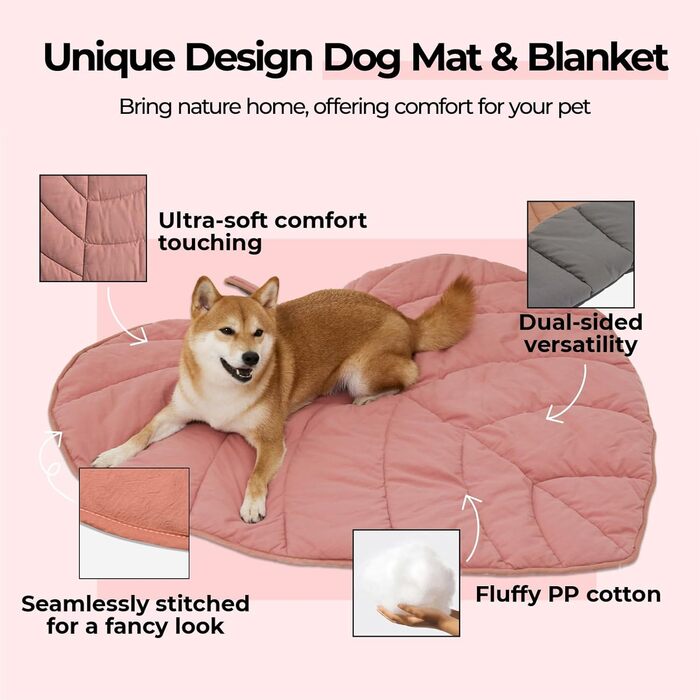 М'який килимок для собак та котів FUNNY FUZZY, двосторонній, з принтом листя, машинне прання, для ліжка, дивана, підлоги, захист меблів, гінкго-жовтий (антуріум рожевий)