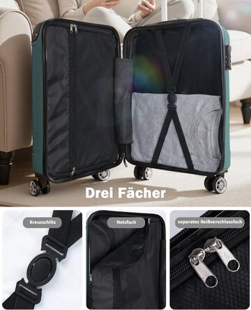 Набір валіз Boleedy 3шт (55/66/76 см), Trolley, жорсткий корпус, 360° обертання, тихі колеса, телескопічна ручка, темно-зелений