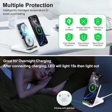 Бездротовий зарядний стан 15W для Samsung Galaxy S25/S24/S23/S22/S21 FE та iPhone 16/15/14, Google Pixel 9/8/7/6 (білий)