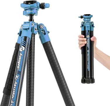 Fotopro X-Aircross 3 Lite - Легкий штатив для камери з карбону, 157 см, з кульковою головкою для панорами, 0.81 кг, для DSLR, з сумкою, до 10 кг, блакитний