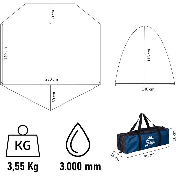 Намет для 1-2 осіб Zelt двошаровий, водонепроникний, синьо-сірий: з москітною сіткою, гачками для ліхтаря, міцними кілочками та сумкою