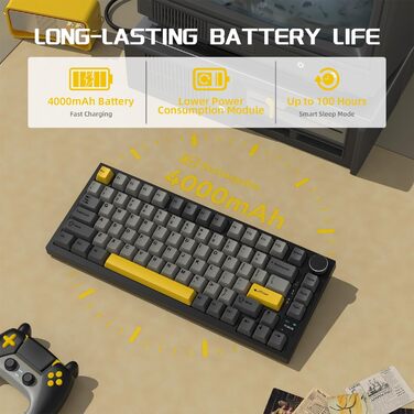 Механічна клавіатура YINDIAO AK820 PRO з TFT дисплеєм та кнопкою, 2.4G Wireless/BT5.1/USB-C, 75% ANSI, Hot-Swap, лінійний перемикач, RGB-підсвітка, для PC/MAC (Сірий)