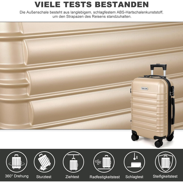 Великий валіза з ABS пластику, Trolley, валіза для подорожей з 4 колесами (360°), кодовий замок (3 цифри) та телескопічний ручка з алюмінію (XL – 95L), Колір: шампань