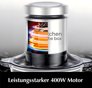 Електричний подрібнювач Zerkleinerer Küche 400W зі скляною (1л) та сталевою (2л) чашами для м'яса, овочів, фруктів та дитячого харчування (Срібний)