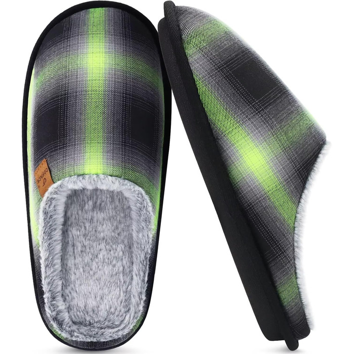 Чоловічі домашні тапочки COFACE з піною пам'яті, теплі, з вовняної тканини, з антиковзкою гумовою підошвою, розмір 40-49, 46 EU, зелені/чорні