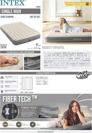 Надувний матрац Intex Queen Dura-Beam Series, бежево-сірий, один