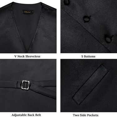 Жилет DiBanGu з атласу для чоловіків + краватка-метелик. Чорний, розмір XL. Ідеально для весілля, вечірки, костюма або смокінгу.