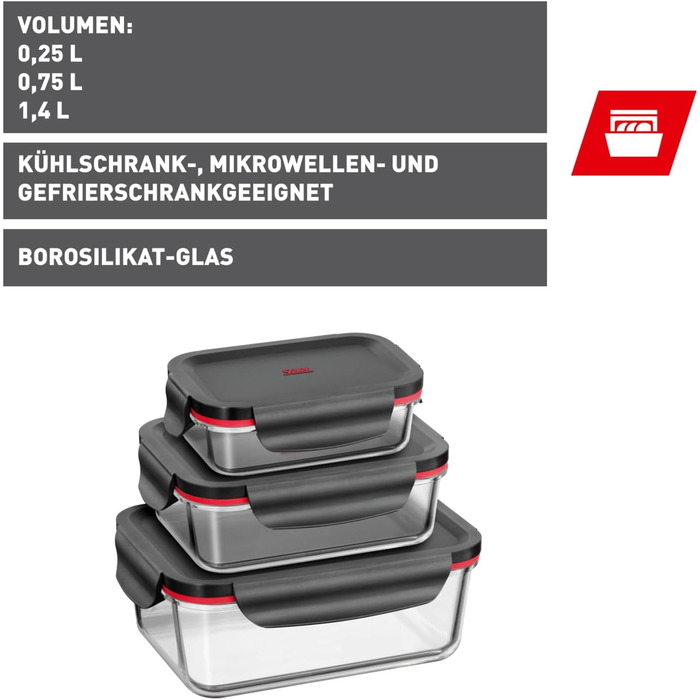 Набір контейнерів для зберігання Silit Storio (3 шт.), скляні з кришкою, герметичні, придатні для миття в посудомийній машині, для мікрохвильової печі та духовки (без кришки)