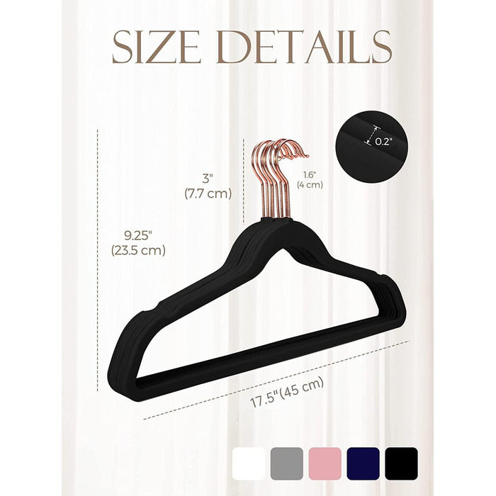 HOUSE DAY 50 Piece Velvet Clothes Hangers Black, Pant Hangers Space-Saving, Suit Hangers, Thin Non-Slip Clothes Hangers, 360° Swivel Hook, Velvet Hangers for Clothes, Tank Tops, Heavy Clothes - Black