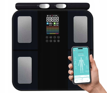 Аналітичні ваги для ванної кімнати, 8 електродів, білі — Визначення складу тіла, Bluetooth, Додаток, до 180 кг