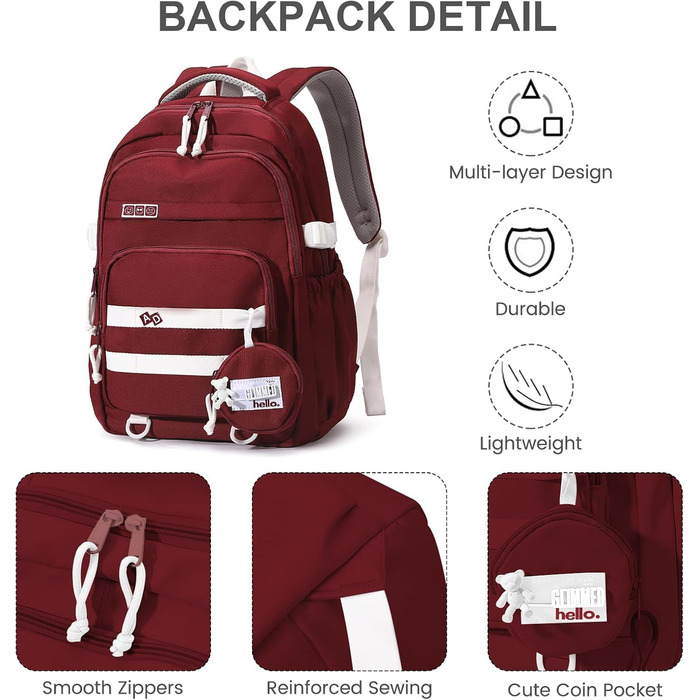 Дитячий рюкзак для школи дівчинки-підлітка, водонепроникний, легкий, великий, модний - (Червоний)