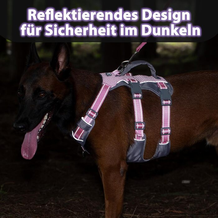 Шлейка безпеки для собак Huntboo, анти-втеча, для панічних собак, з ручкою, регульована, для маленьких, середніх та великих собак (лавандовий, M)