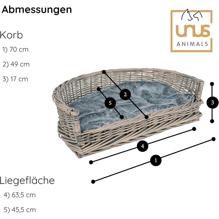 Кіжувалка для собак та котів UNU з лози та ротангу, сіра, 61 x 44,5 x 15,5 см (M)