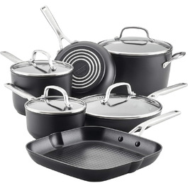 Набір кухонного посуду KitchenAid 80129, 10 предметів, анодований алюміній, антипригарний, для індукції, матовий чорний