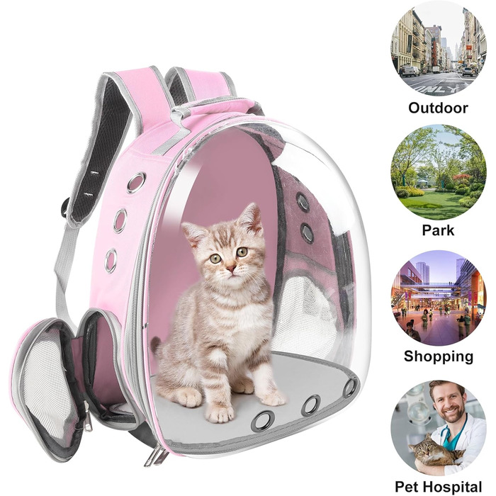 Сумка-переноска для котів, домашніх тварин, рюкзак-переноска, передня кишеня для маленьких, середніх котів, цуценят, собак (Рожева)