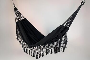 Гамак-колиска Boho Makramee з бавовни та льону, чорний, вантажопідйомність 199.6 кг, 200x150 см