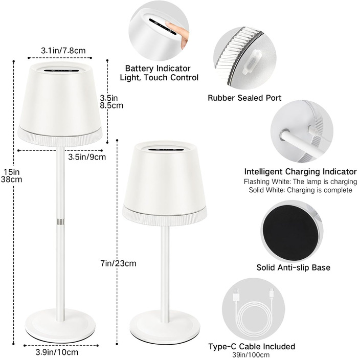 Світлодіодний настільний світильник OUTON з акумулятором, USB-C, 4000mAh, 3 режими освітлення, димування, сенсорне керування, зелений (2 шт)