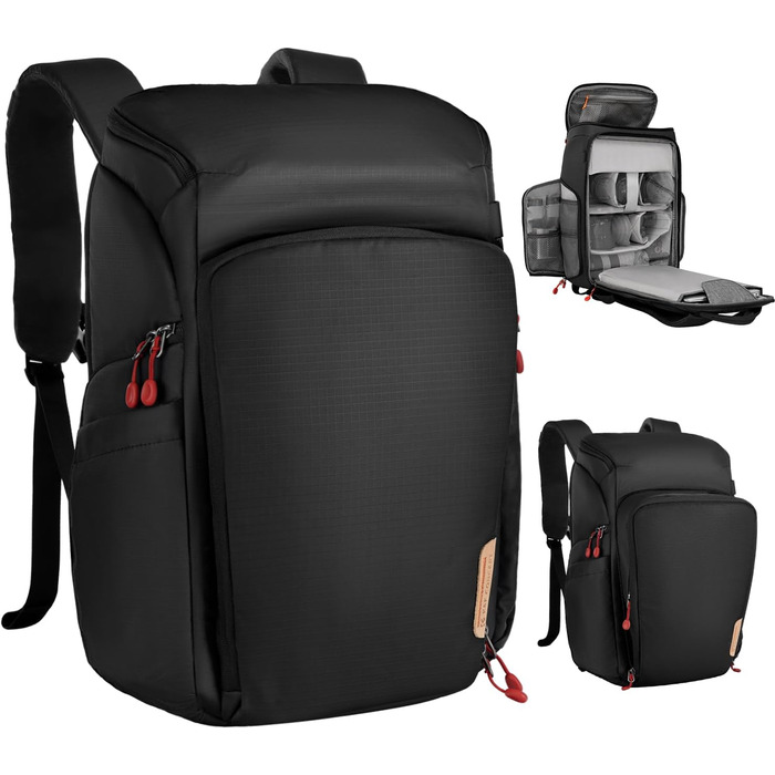 Рюкзак для фотокамери K&F Concept Alpha, 25L, чорний/червоний, з відділенням для 16-дюймового ноутбука, сумісний з Canon/Nikon/Sony/DJI Mavic