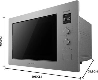 Вбудована мікрохвильова піч Cecotec GrandHeat 2550 з грилем, 25л, 1320W, 8 функцій, нержавіюча сталь