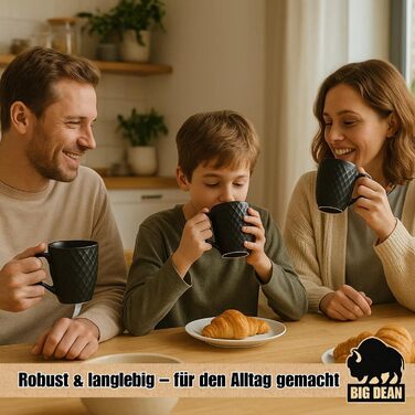 Набір кавових чашок BigDean 6 шт. 400 мл, чорний матовий керамічний посуд - подарунковий набір