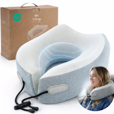 Подушка для шиї Sei Design для подорожей на літаку з Memory Foam, сірого кольору 32x32x11 см