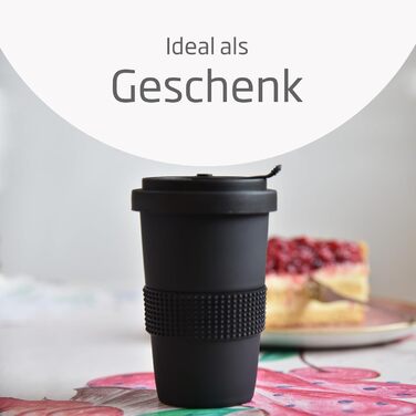 Mahlwerck Coffee-to-go Mug, Porcelain Coffee-to-go Cup with Leak-proof Lid, Design, Grey, 400ml (1 Piece (1-Pack), Black)