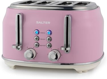 Тостер Salter Retro 4-х секційний, 1,7 л, 3 кВт, рожевий, з фільтром від накипу, бездротовий, з індикатором рівня води та процесу приготування