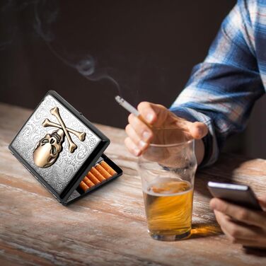 Металеве тютюнотримач вінтажний для жінок та чоловіків, вміщує 18-20 сигарет (100 мм), чорний з черепом