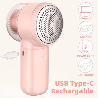 Електричний видалення пілінгу для одягу - портативний збриювач для одягу з 3 швидкостями, 6 лез, LED дисплеєм, рожевий