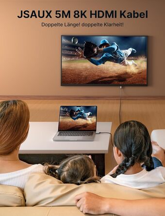 Кабель HDMI 8K JSAUX 5м, HDMI 2.1, Ultra High Speed 48Gbps, 8K@60Hz, 4K@120Hz, eARC, HDR10, HDCP 2.2/2.3, 3D, сумісний з PS5/PS4/X-Box/UHDTV/Blu-ray Player/Монітор, чорний