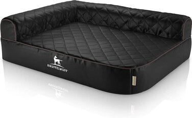 Ортопедичне собаче ліжко Knuffelwuff Winslow з штучної шкіри, XXXL, 140 x 100 см, знімний чохол, легке очищення, для великих собак (спинка зліва, чорний колір, розмір 140 x 100 x 27 см)