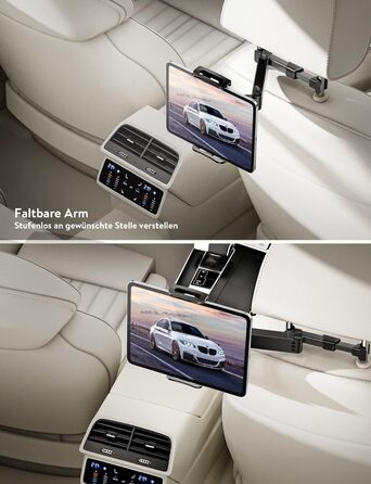 Тримач для планшету TRYONE в авто - кріплення на підголівник, висувний, для iPad, iPhone, Samsung Galaxy Tab, Kindle Fire HD, Switch, 4.7-11 дюймів, чорний