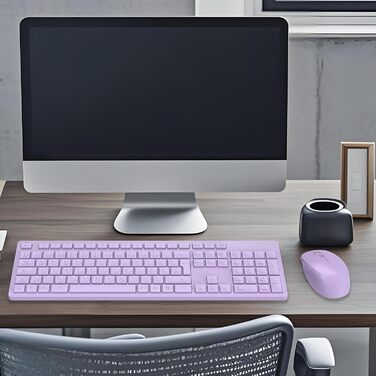 Бездротовий комплект клавіатури та миші Leadsail K786 з цифровою клавіатурою QWERTZ (Німецька) - тиха клавіатура, 2.4 GHz, USB Nano приймач для ПК/ноутбука (фіолетовий)