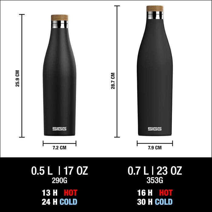 SIGG - Insulated Drinking Bottle - Meridian - Leak-proof - Extra slim - BPA-free - Plastic-free - Double-walled 18/8 stainless steel - Bamboo screw cap - 0.5L / 0.7L