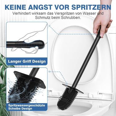 Набір для чищення унітазу FUNPALA з нержавіючої сталі та силікону, 2 насадки, тримач, чорний