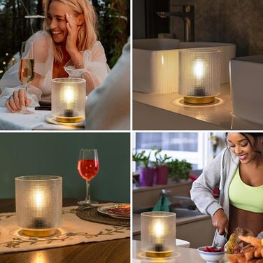 Бездротова настільна лампа з таймером, вінтажний дизайн, скло, LED, для дому та вулиці, сірий колір, розмір L