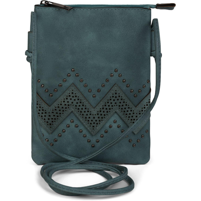 Сумка жіноча styleBREAKER Mini Bag Piniengrün (оливково-зелена) через плече з вирізами зигзаг та заклепками