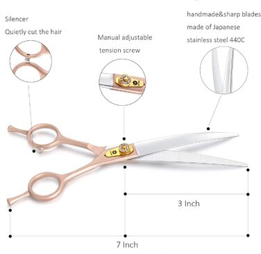 Професійна вигнута ножиця для грумінгу собак 7 дюймів Dream Reach - ножиці для догляду за шерстю собак та котів з японської сталі 440C